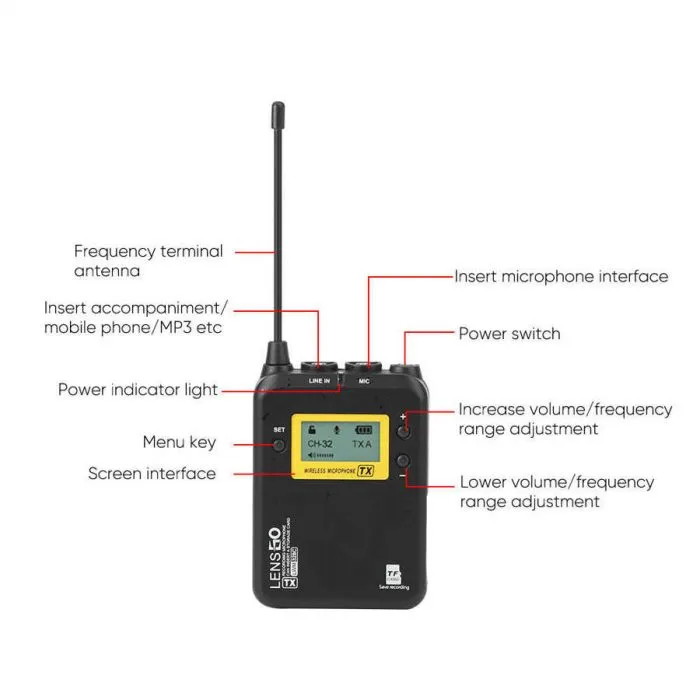 LENSGO LWM-328C Wireless Microphone Lapel Lavalier Condensador microphone Mic for Smartphones DSLR Cameras Interview Recording - Image 4