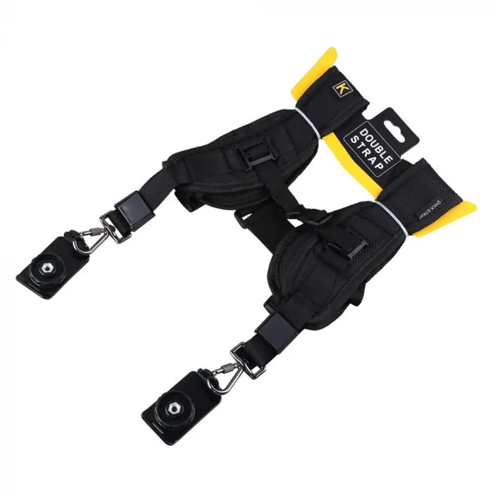 Black Double Dual Camera Shoulder Strap for all cameras - Image 2