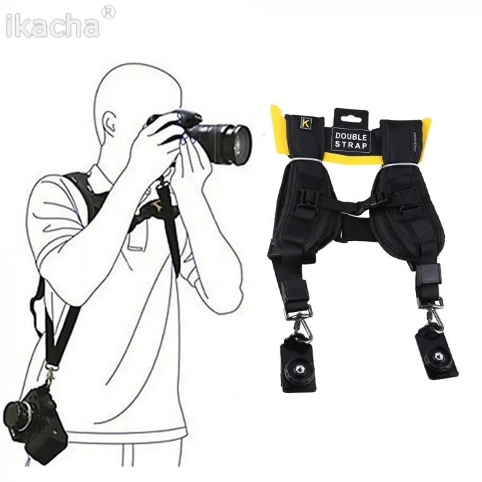 Black Double Dual Camera Shoulder Strap for all cameras - Image 1