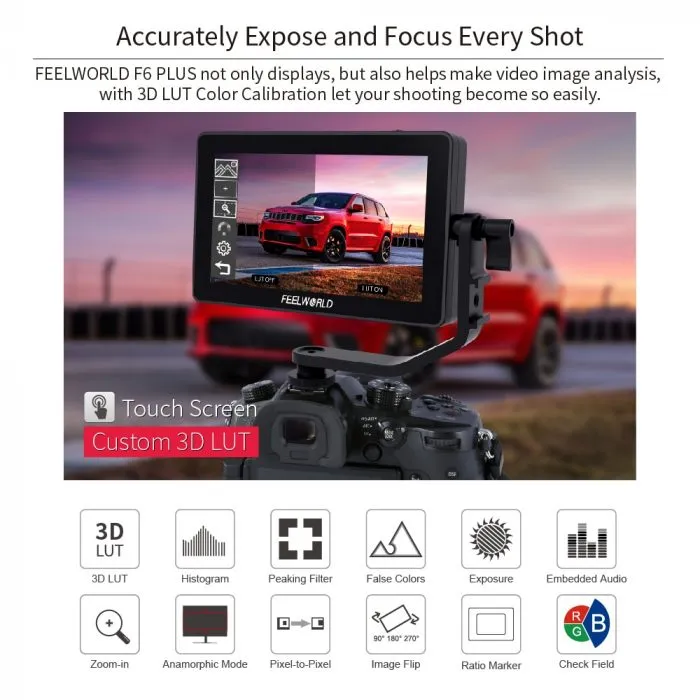 FEELWORLD F6 PLUS 5.5 Inch on Camera DSLR Field Monitor 3D LUT Touch Screen IPS FHD 1920x1080 Video Focus Assist Support 4K HDMI - Image 4
