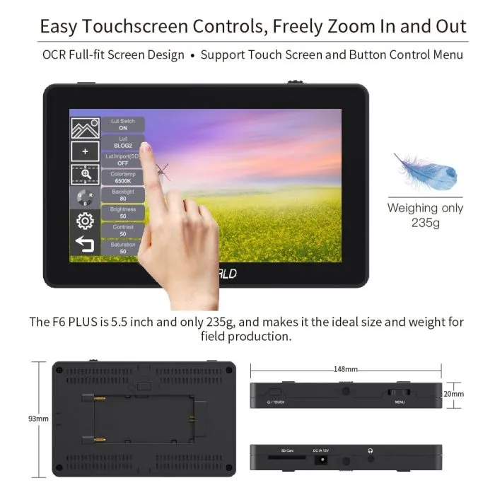 FEELWORLD F6 PLUS 5.5 Inch on Camera DSLR Field Monitor 3D LUT Touch Screen IPS FHD 1920x1080 Video Focus Assist Support 4K HDMI - Image 6
