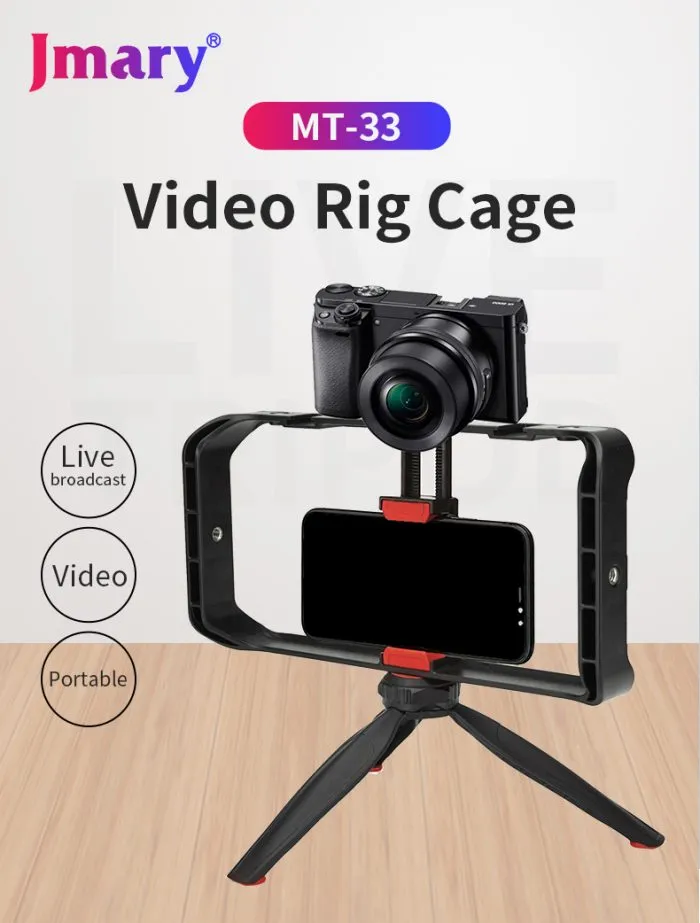 Jmary MT33 Mobile Phone Vlogging Filmmaking Cage Stabilizer with Tripod - Image 9