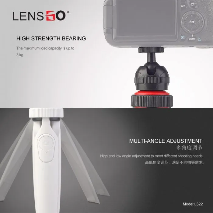LENSGO L322 Camera/Gopro/Smartphone Tabletop Tripod , The Mini Lightweight Tripod with Wireless Bluetooth Shutter - Image 6