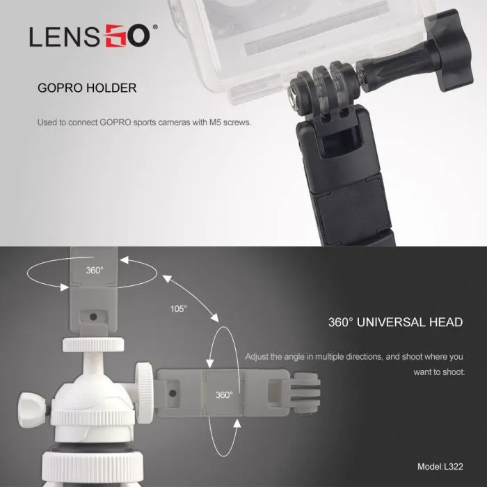 LENSGO L322 Camera/Gopro/Smartphone Tabletop Tripod , The Mini Lightweight Tripod with Wireless Bluetooth Shutter - Image 7