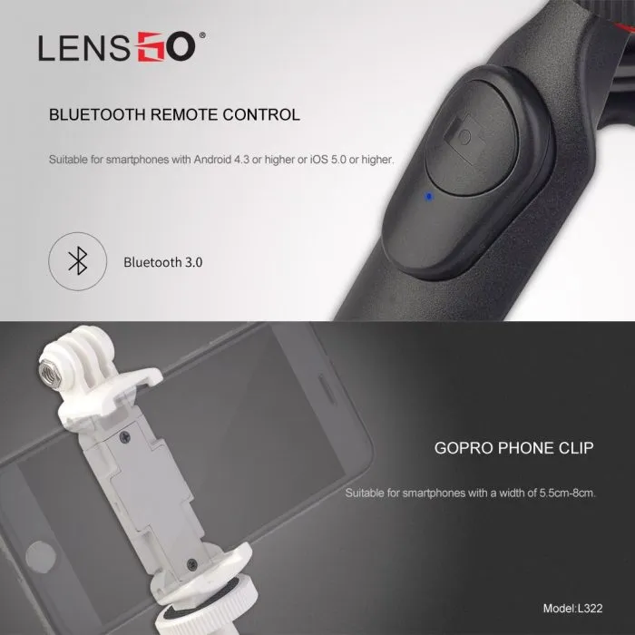LENSGO L322 Camera/Gopro/Smartphone Tabletop Tripod , The Mini Lightweight Tripod with Wireless Bluetooth Shutter - Image 8