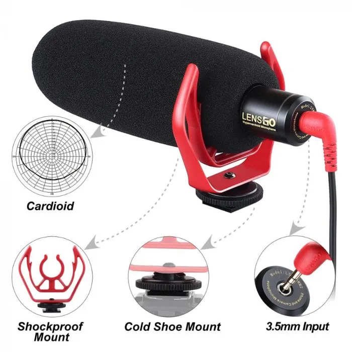 LensGO LYM-DMM2 Wired Microphone Super-cardiod Video Recording Mic for Camera Smartphones - Image 3