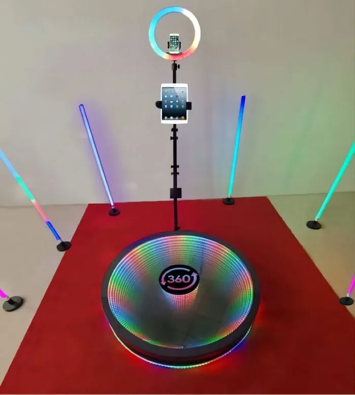 360 Photo Booth Machine for Parties Glass Automatic Spin PhotoBooth with Remote Control, Ring Light Slow Motion Camera Booth - Image 4