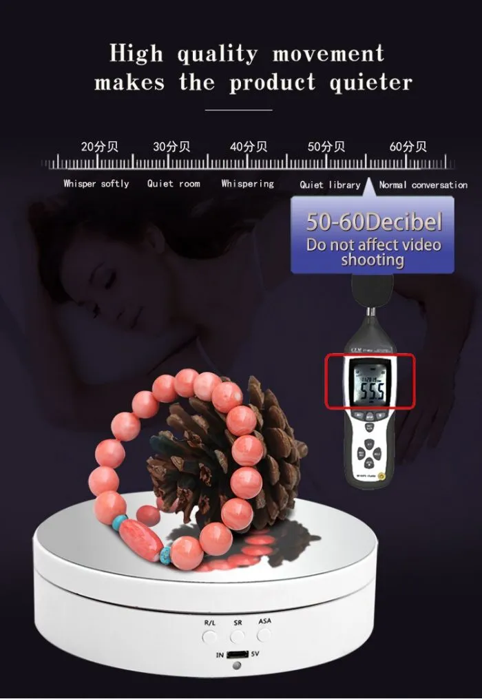 3 Speeds Rotating Display Stand Mirror 360 Degree Turntable Jewelry Holder Battery for Photography Video Shooting Props - Image 3