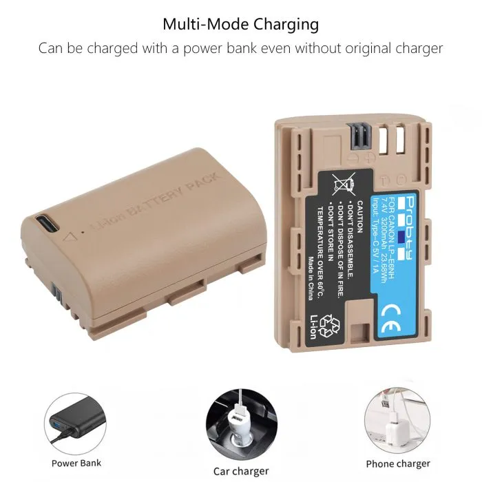 LP-E6NH 3200mAh Battery Replace LP-E6N LP-E6 Battery with Type-C Input For Canon Camera - Image 6