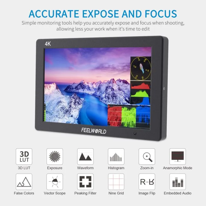 FEELWORLD T7 PLUS 7Inch 3D LUT On-camera Field Monitor Aluminum Housing 4K HDMI Input/ Output For Video Shooting - Image 2