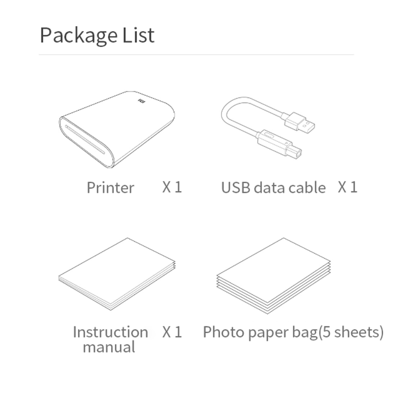Xiaomi Portable Pocket Mini Photo Printer, 300Dpi, DIY Share, 500mah, Zinc  Paper Printer, White