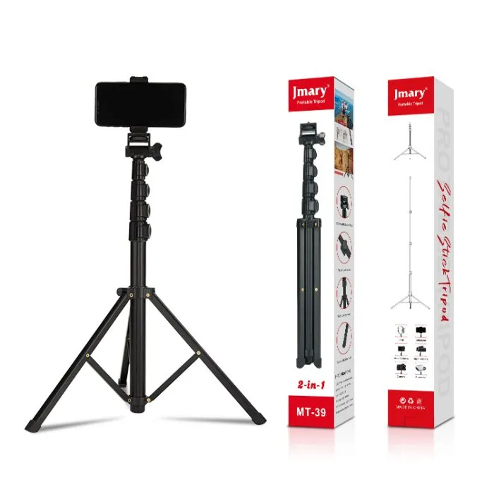 Jmary MT39 61inch Aluminum Extendable Cell Phone Tripod Stand with Selfie Stick Tripod and Phone Clip - Image 6