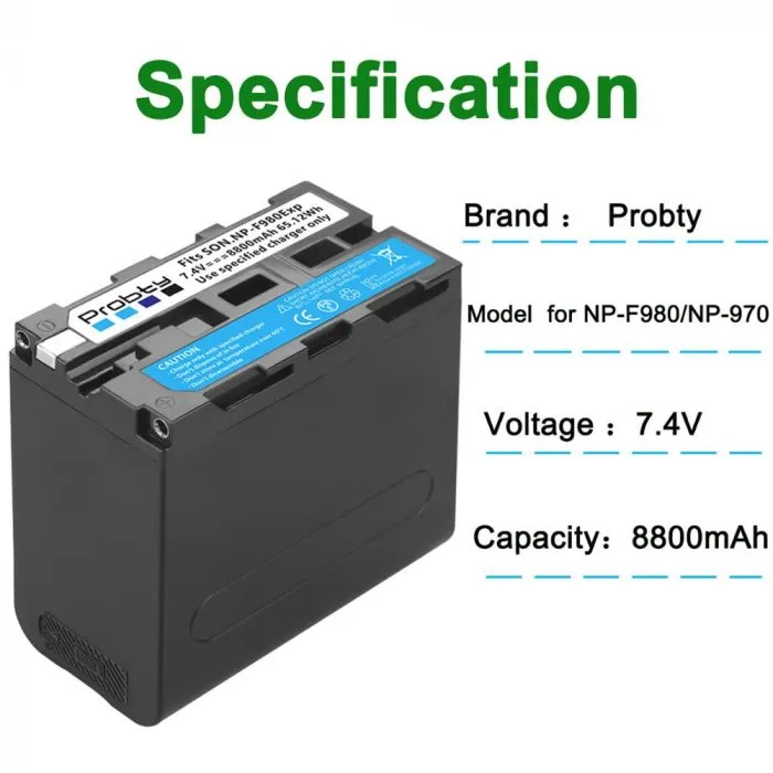 Probty NP-F980 Battery 8800mAh with USB and USB-C Charging Port Replacement Battery for Sony Cameras - Image 3