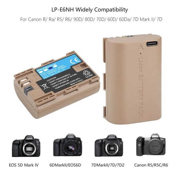 LP-E6NH 3200mAh Battery Replace LP-E6N LP-E6 Battery with Type-C Input For Canon Camera - Image 5