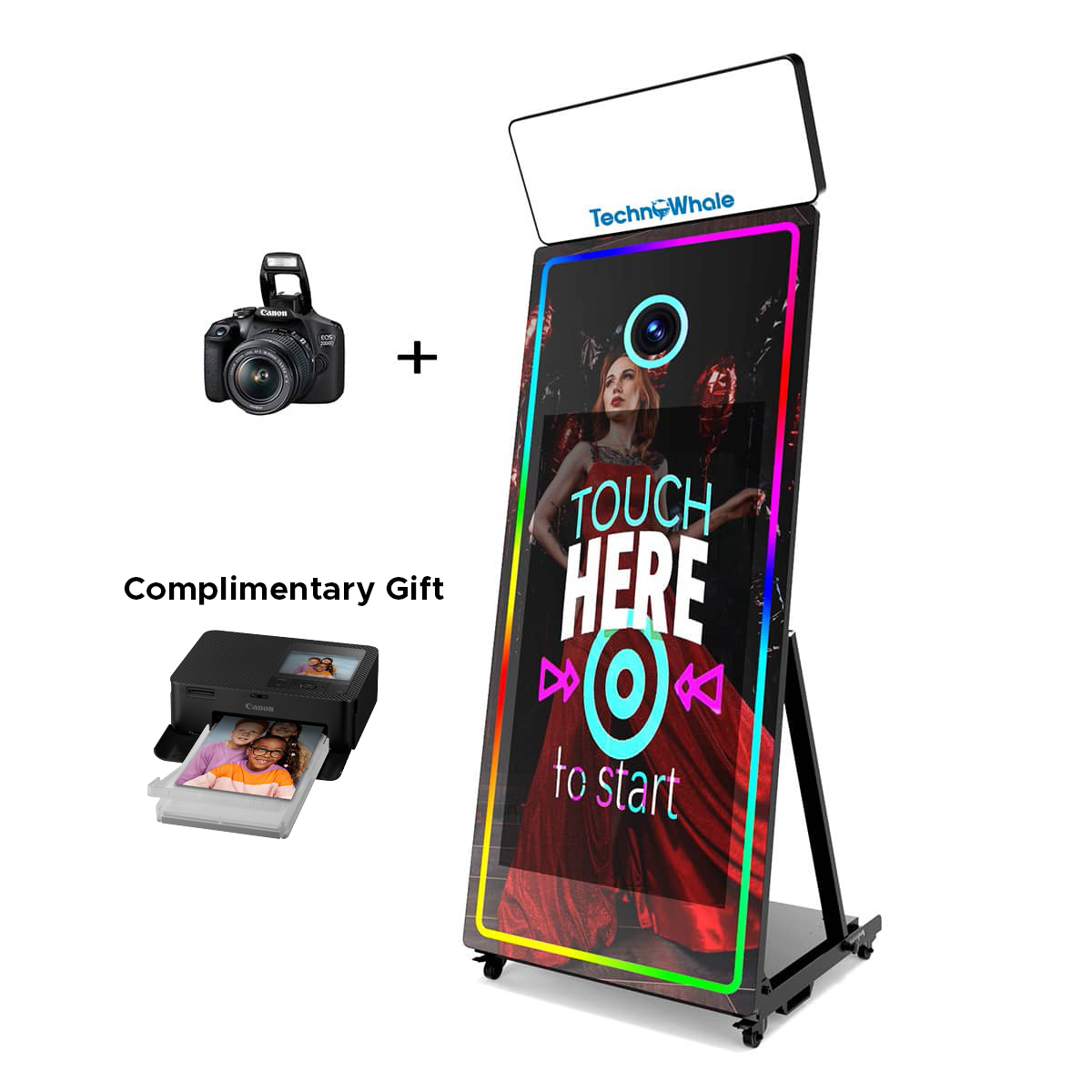 TW65-Mirror-1-Printer TechnoWhale Mirror Photo Booth 65 Inch Touch Screen with Canon 2000d Camera 43 Inch LCD Selfie Portable Photobooth For Wedding Party Activity Photo Booth Machine - Image 1