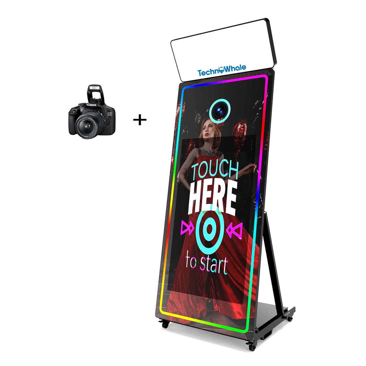 TW65-Mirror-1-Printer-3 TechnoWhale Mirror Photo Booth 65 Inch Touch Screen with Canon 2000d Camera 43 Inch LCD Selfie Portable Photobooth For Wedding Party Activity Photo Booth Machine - Image 1