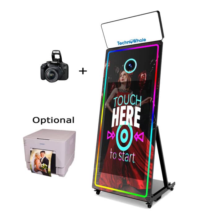 TechnoWhale Mirror Photo Booth 65 Inch Touch Screen with Canon 2000d Camera 43 Inch LCD Selfie Portable Photobooth For Wedding Party Activity Photo Booth Machine - Image 1
