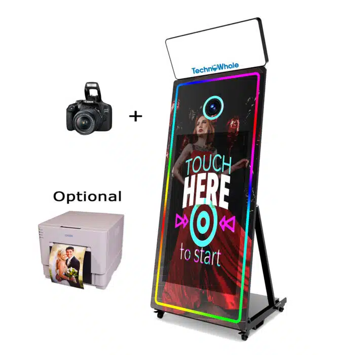 TechnoWhale Mirror Photo Booth 65 Inch Touch Screen with Canon 2000d Camera 43 Inch LCD Selfie Portable Photobooth For Wedding Party Activity Photo Booth Machine - Image 1