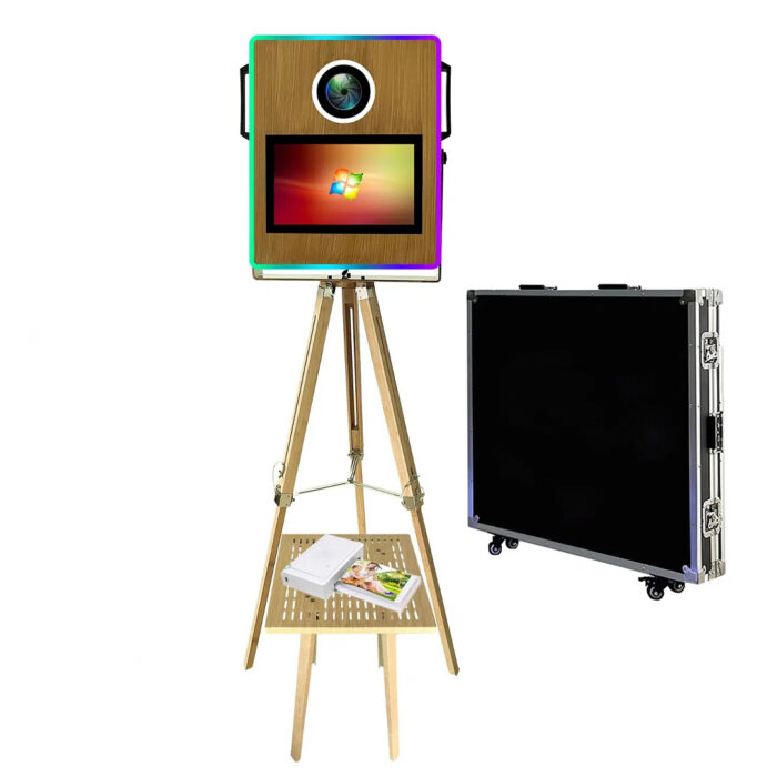 Xria Vintage Wooden Photo Booth with 15.6 inch Touch Screen Selfie Photobooth Compitable with DSLR Cameras for Weddings Parties and Events - Image 1