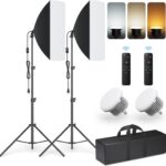 Xria Softbox Led Light Set 50 x 70 cm Photo Studio Continuous Dimming Light for Video and Photography Studio 85W 3200-5600K with 2 85W Bulbs, 2 x Remote Control, 2m Adjustable Tripod