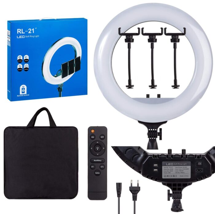 RL-21 LED Ring Light, 21 Inch Soft Ring Light for Smartphones, Camera, YouTube TikTok Videos with Tripod & 3 phone Holders - Image 1