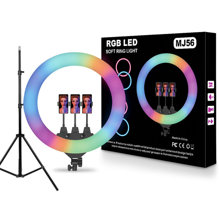 MJ56 22-Inch RGB LED Ring Light with Tripod Stand & 3 Phone Holders, Touch and Remote Control, Adjustable Brightness & Color Temperature for YouTube, Live Streaming, Makeup & Photography - Image 3