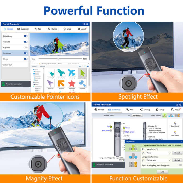 Norwii N97s TV Screen Presentation Clicker for powerpoint presentations, powerpoint clicker, Presentation Remote, Bluetooth Wireless Presenter, Digital Pointer for TV Screen Under Win/Mac - Image 4