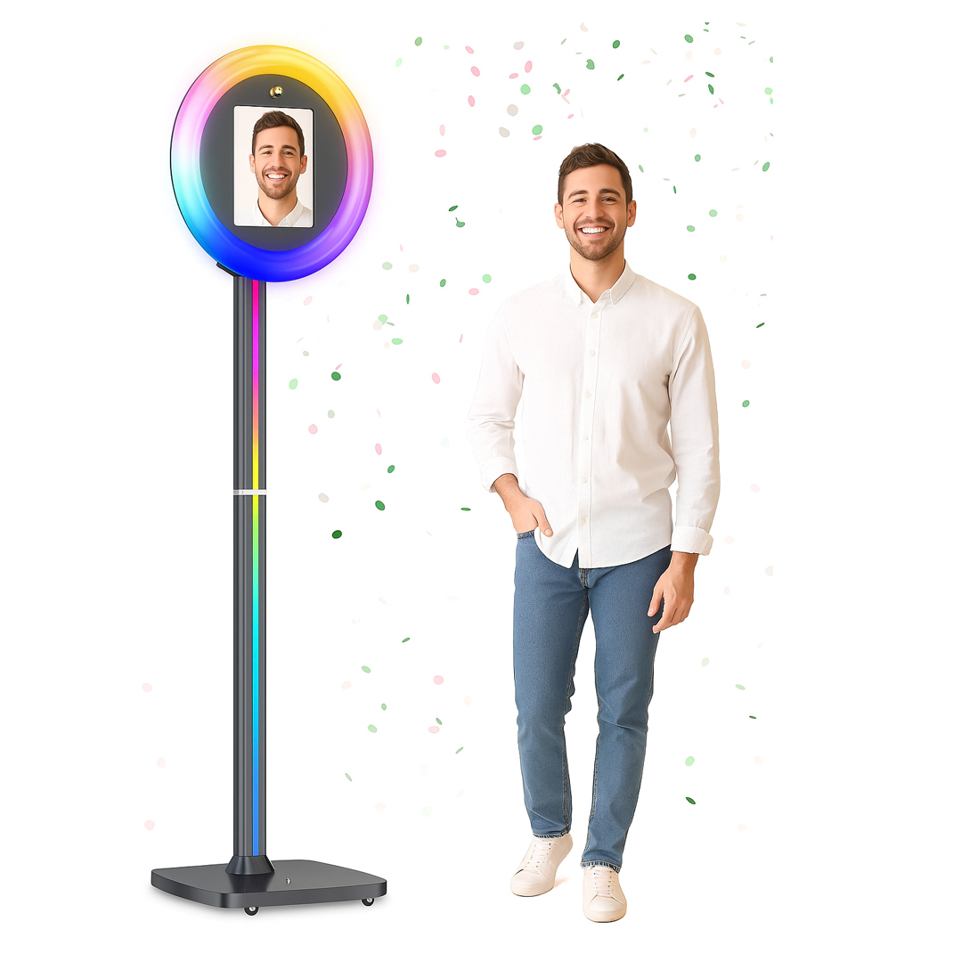 ipad halal Xria Q1V-Z Portable iPad Photo Booth Machine with RGB Light & Stand - Image 1