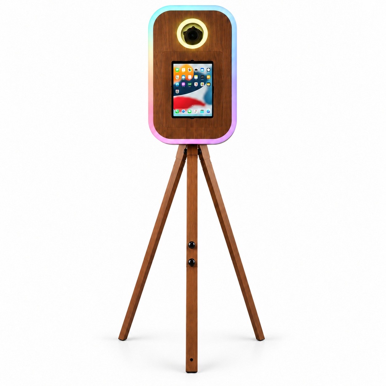 TechnoWhale TW-DSLR-IP04W TechnoWhale TW-DSLR-IP04W Adjustable Tripod iPad & DSLR Photo Booth Shell with Flight Case Wooden Color - Image 1